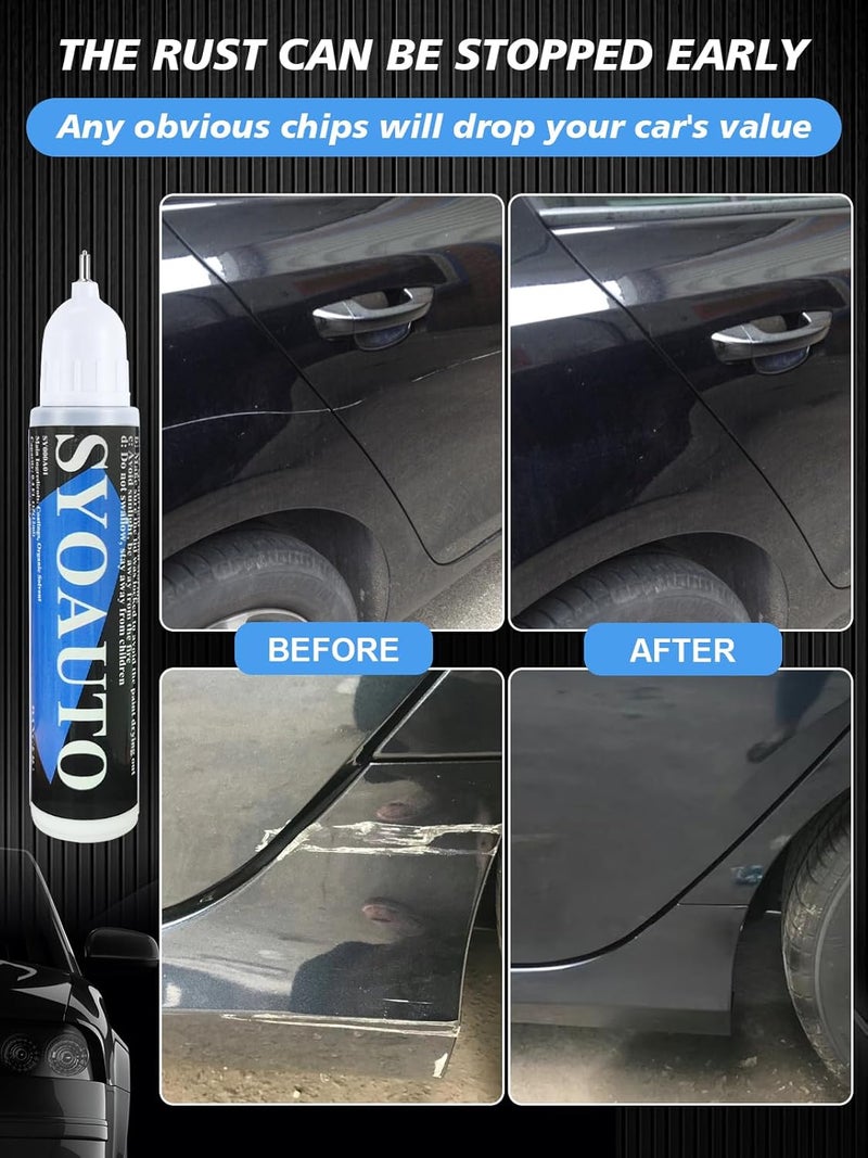 SYOAUTO طلاء لمسة لؤلؤي أسود للسيارات قلم إصلاح خدوش و فرشاة ونقطة 2 في 1 لؤلؤي أسود - Image 5